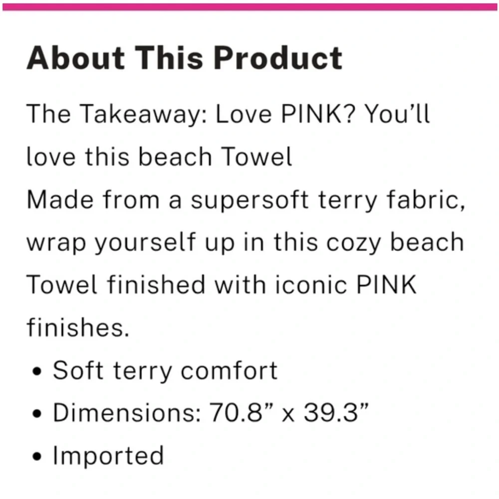 PINK Victoria's Secret White Beach Towel with Hot Pink Logo Print